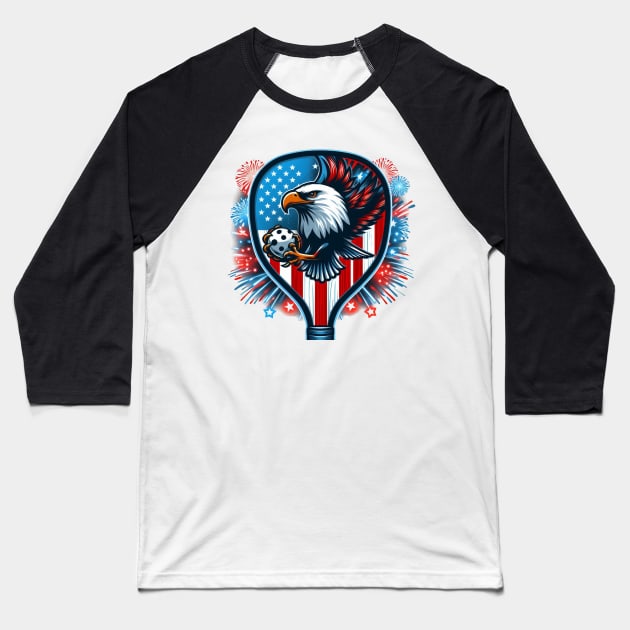 Pickleball 4th of July Eagle Patriotic Design Baseball T-Shirt by Battlefoxx Living Earth